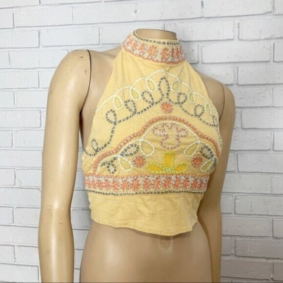 Free People Yellow Embroidered Crop Top - Picture 9 of 14